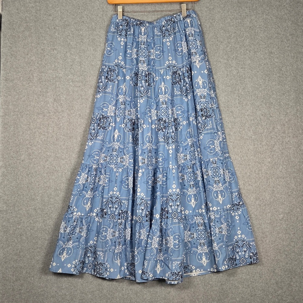 Reba NEW Women 6 Tiered Maxi Skirt Blue Bandana Paisley Lyocell Coastal Cowgirl - Picture 2 of 6
